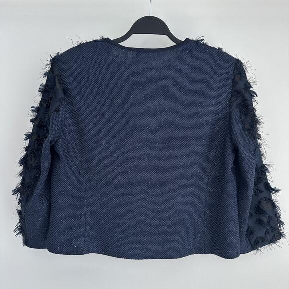 St John Evening Jacket 12 Navy Textured Fringe Cocktail Statement Luxury Blazer - Picture 10 of 13